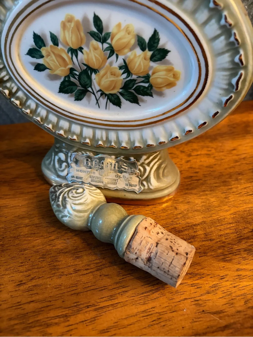 Vintage Decorative Floral  Bottle Pitcher - Yellow Roses
